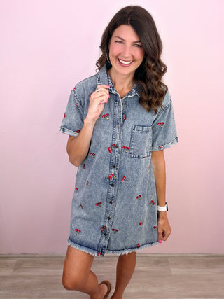 Cherry Crush Denim Dress