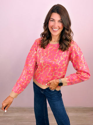 Wild About You Sequin Leopard Sweater