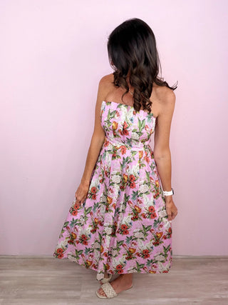 Garden Soirée Midi Dress (Pink)