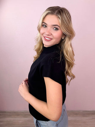 Mock Neck Cap Sleeve Top