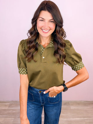 Let's Polka Top - Olive