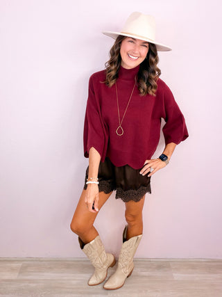 Satin & Lace Shorts - Brown
