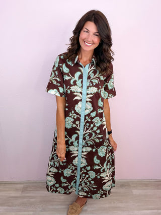 Printed Passage Midi Dress (Brown)