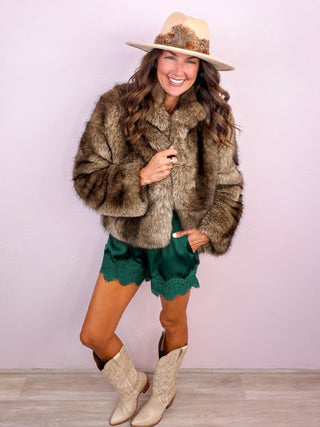 Satin & Lace Shorts - Green