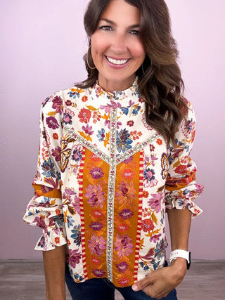 Exclusive Style Floral Border Print Top