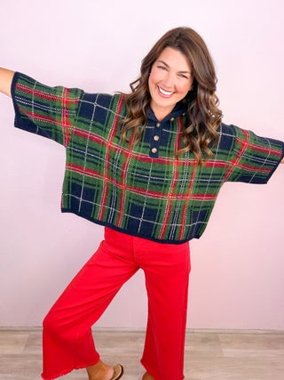 Plaid to be Yours  Sweater Top - Navy