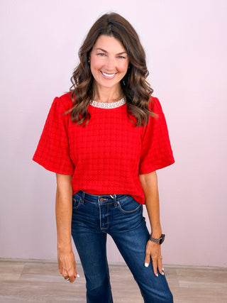 Magic in Moments Houndstooth Bubble Sleeve Top