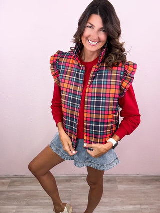 Patterned In Plaid Puffer Vest