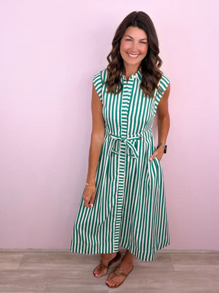 Timeless in Stripes Midi Dress (Green)