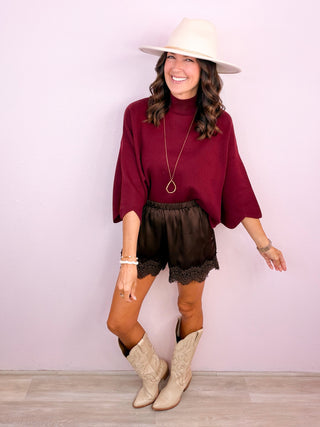 Satin & Lace Shorts - Brown