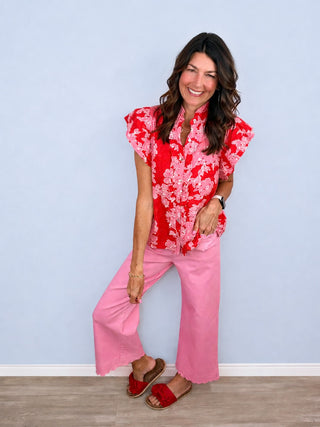 Scallop Trim Wide Leg Pants (Pink)