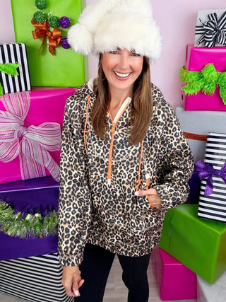 Leopard Oversized Brushed Texture Pullover Jacket