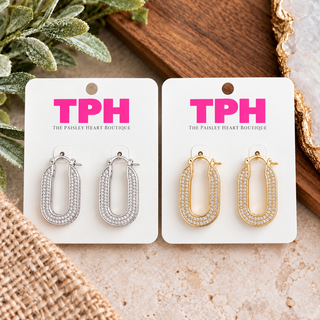 Oval Pave Hoop Earrings