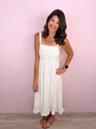Sunshine Stroll Midi Dress (Ivory)
