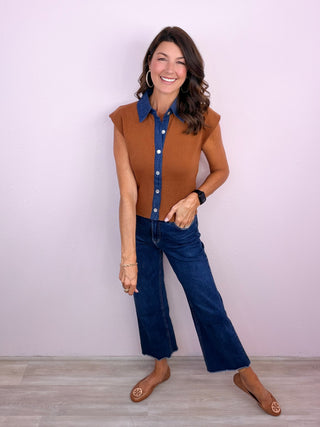 Denim Detail Top