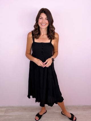 Sunshine Stroll Midi Dress (Black)