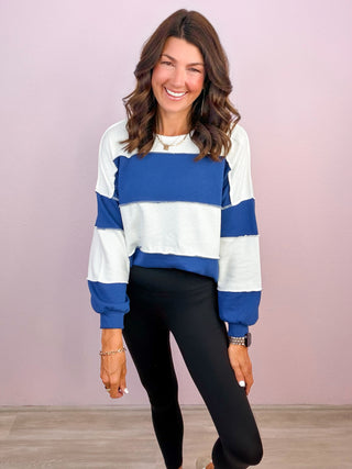 Mixed Signals Colorblock French Terry Top - Blue