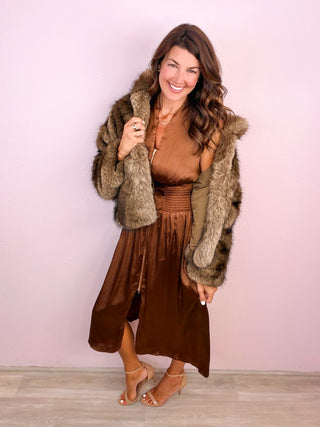 Style Moments Smocked Midi Dress - Brown