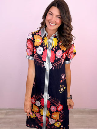 Painted Garden Midi Dress (Navy)