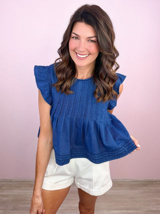 Pintuck Perfection Top (Dark Denim)