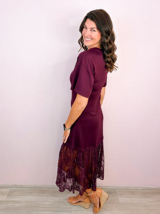 A Little Romance Lace Midi Dress - Wine
