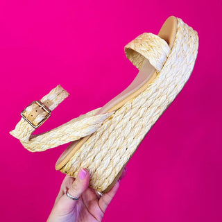 Natural Raffia Ankle Strap Wedge Sandal
