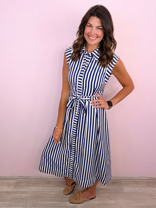 Timeless in Stripes Midi Dress (Navy)