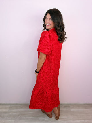 Gracefully Yours Midi Dress (Red)