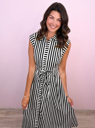 Timeless in Stripes Midi Dress (Black)