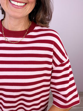Casual Stripes Top (Burgundy/Pink)