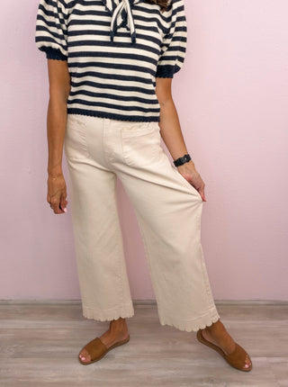 Scallop Trim Wide Leg Pants (Ecru)