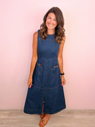 Charming Sophistication Midi Dress (Denim)