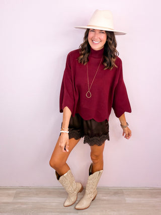 Satin & Lace Shorts - Brown
