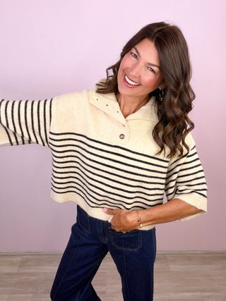Blaire Striped Sweater Top (Ecru)