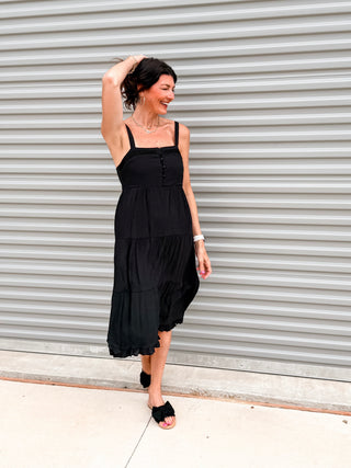 Sunshine Stroll Midi Dress (Black)