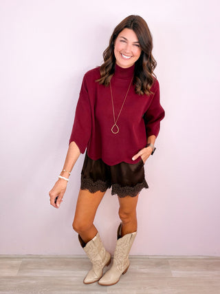 Satin & Lace Shorts - Brown