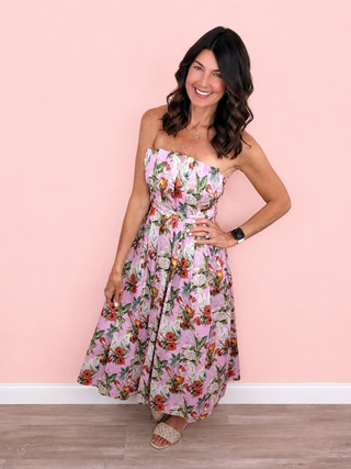 Garden Soirée Midi Dress (Pink)