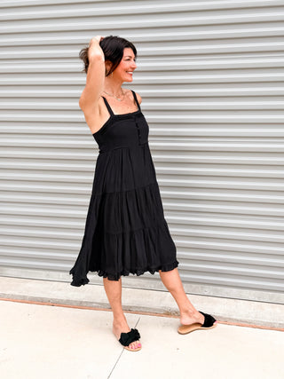 Sunshine Stroll Midi Dress (Black)