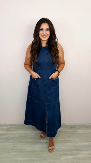 Charming Sophistication Midi Dress (Denim)