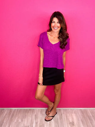 Slub Knit V-Neck Hacci Top