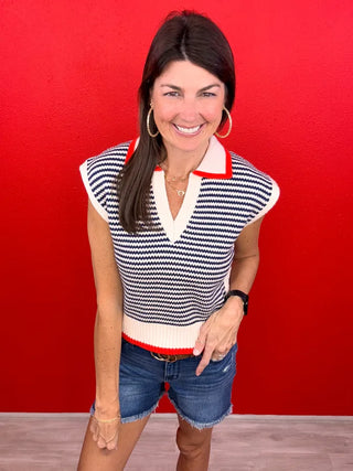 THML Sleeveless Knit Collared Top