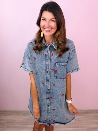 Cherry Crush Denim Dress