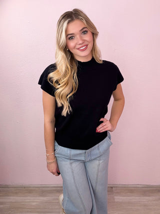 Mock Neck Cap Sleeve Top