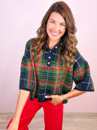Plaid to be Yours  Sweater Top - Navy