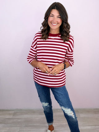 Casual Stripes Top (Burgundy/Pink)