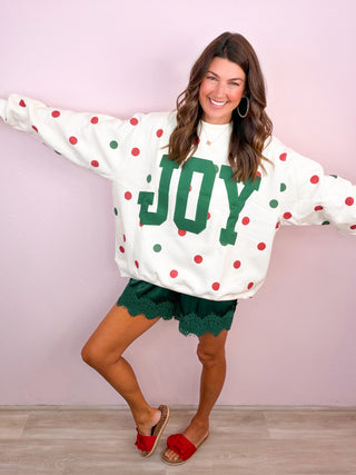 PREMIUM JOY Applique Patch Polka Dot Mock-Neck Pullover Sweatshirt