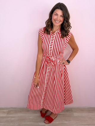 Timeless in Stripes Midi Dress (Red)