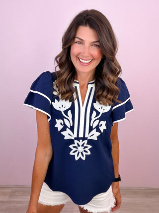 Beautifully Detailed Top (Navy)