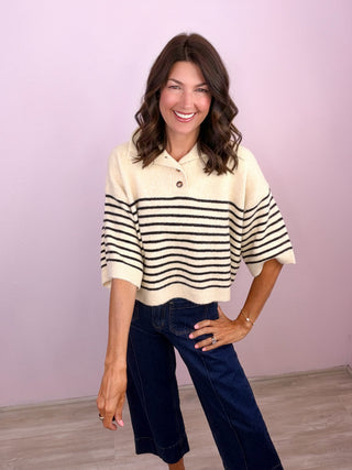 Blaire Striped Sweater Top (Ecru)