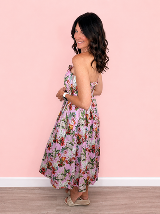 Garden Soirée Midi Dress (Pink)